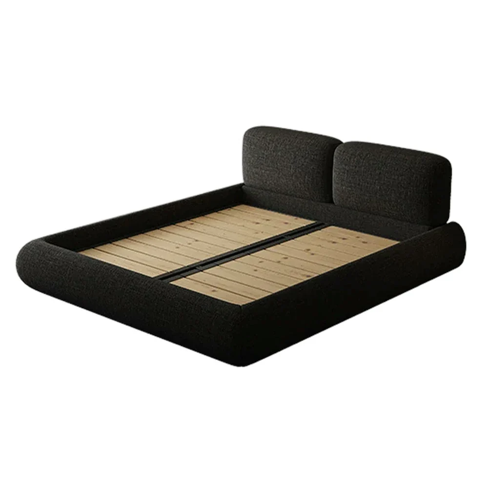 LUXORA Upholstered Bed Frame 150/180cm, Linen Fabric Headboard, Solid Larch Wood & Steel Support, Padded Edges & Anti-Slip Design - Black