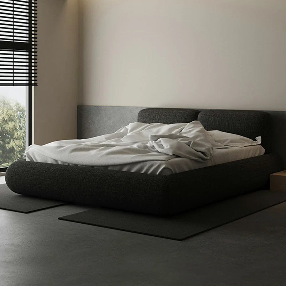 LUXORA Upholstered Bed Frame 150/180cm, Linen Fabric Headboard, Solid Larch Wood & Steel Support, Padded Edges & Anti-Slip Design - Black - Image 4