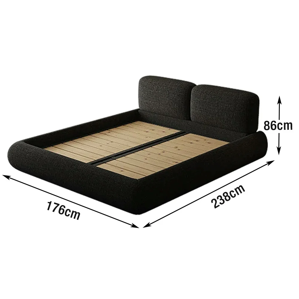 LUXORA Upholstered Bed Frame 150/180cm, Linen Fabric Headboard, Solid Larch Wood & Steel Support, Padded Edges & Anti-Slip Design - Black - Image 5
