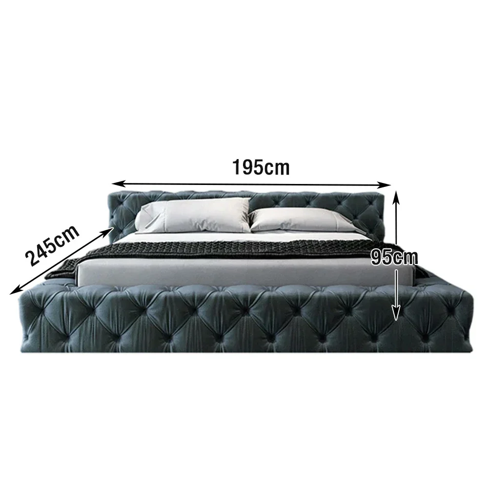 LUXORA Upholstered Bed Frame 150/180cm, Velvet & Solid Larch Wood, High Resilience Sponge, Padded Edges - Blue - Image 6