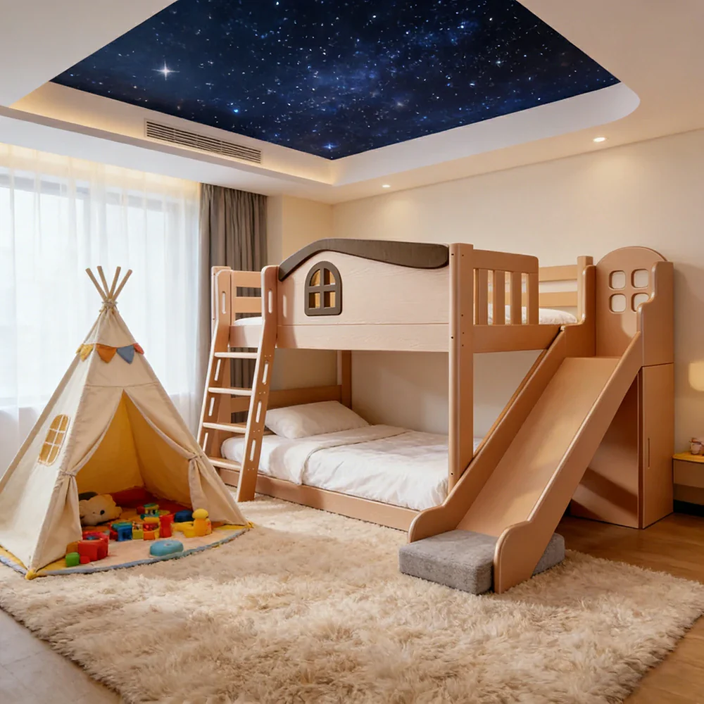 LUXORA 120/135/150cm Kids Slide & Ladder Bed - Multi-Function Storage System, Solid Wood Frame, Stair Drawer Storage Design - Wood - Image 2