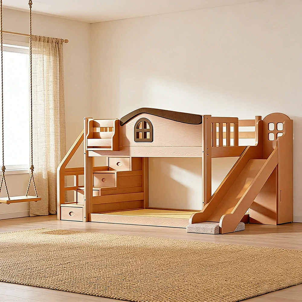 LUXORA 120/135/150cm Kids Slide & Storage Stair Bed - Multi-Function Storage System, Solid Wood Frame, Stair Drawer Storage Design - Wood - Image 4