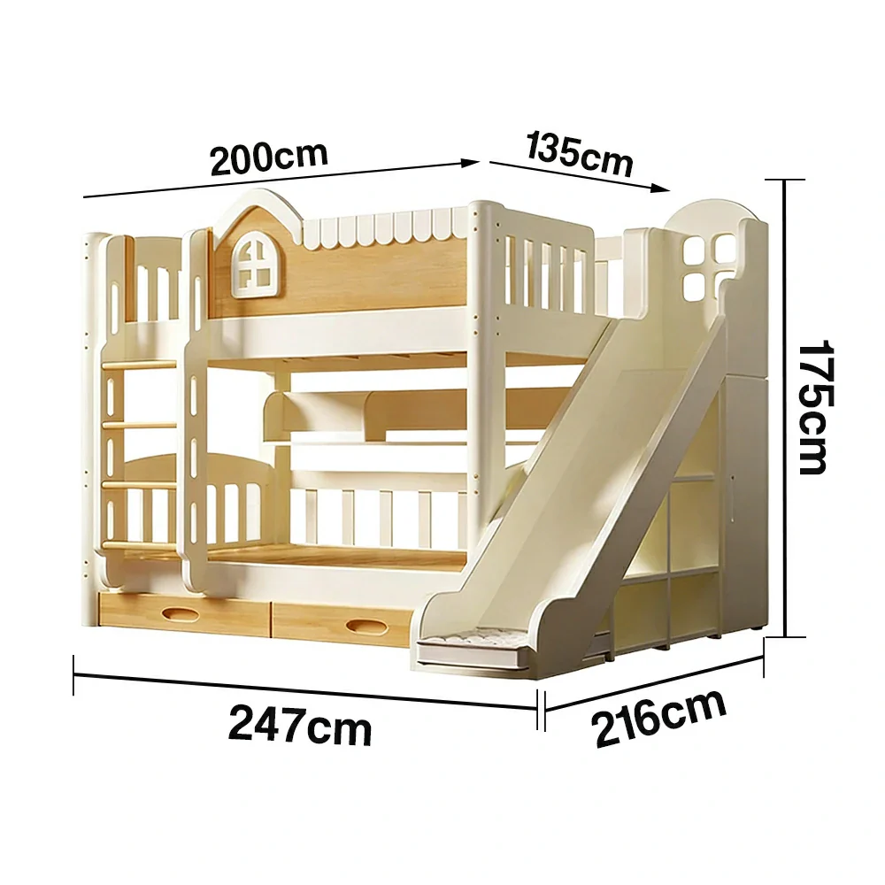 LUXORA 135/150cm Kids Slide & Ladder Bed - All-in-One Storage System, Solid Wood Frame, Slide and Wardrobe Combo Design - White - Image 5