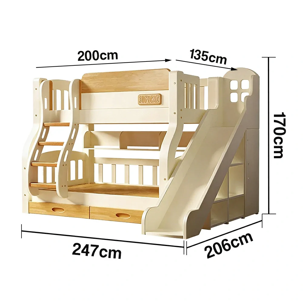 LUXORA 135/150cm Kids Slide & Ladder Bed - Safe Climbing Design, Solid Wood Frame, Space-Saving Stair Storage - White - Image 5