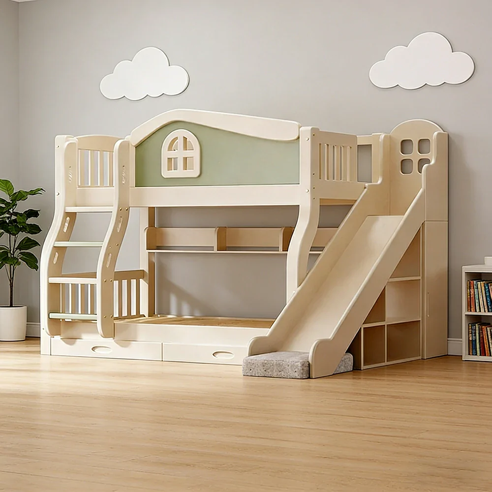 LUXORA 120/135/150cm Kids Slide & Ladder Bed - Play & Sleep Combo, Solid Wood Frame, Fun and Storage in One - Green - Image 2