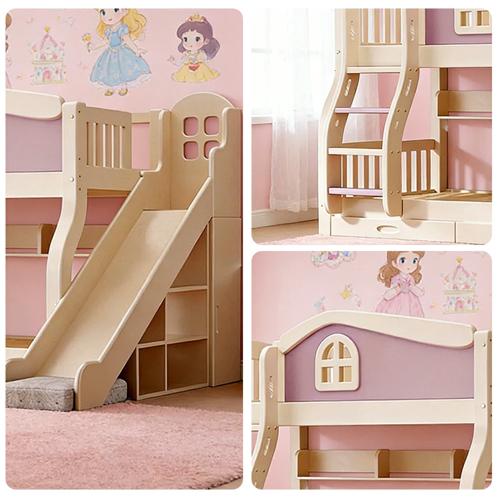 LUXORA 120/135/150cm Kids Slide & Ladder Bed - Play & Sleep Combo, Solid Wood Frame, Fun and Storage in One - Purple - Image 3