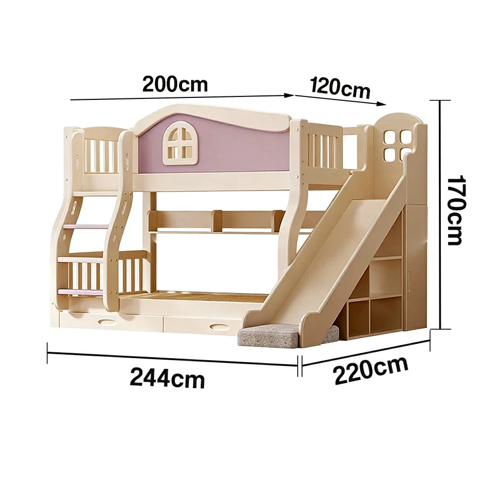 LUXORA 120/135/150cm Kids Slide & Ladder Bed - Play & Sleep Combo, Solid Wood Frame, Fun and Storage in One - Purple - Image 5