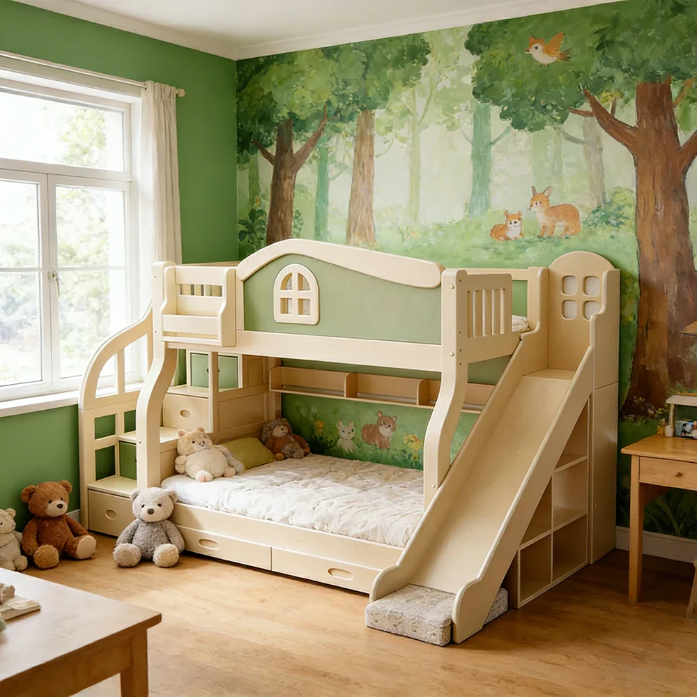 LUXORA 120/135/150cm Kids Slide & Storage Stair Bed - Play & Sleep Combo, Solid Wood Frame, Fun and Storage in One - Green - Image 2