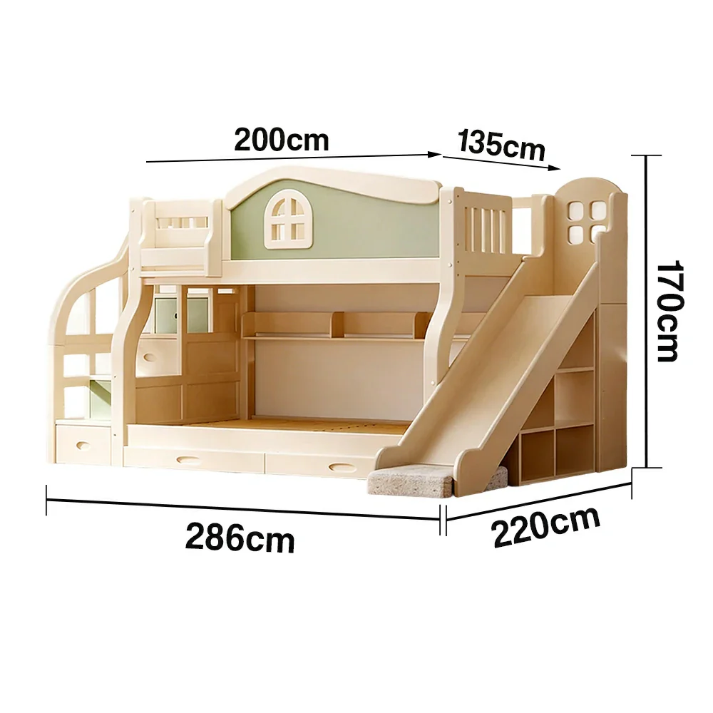 LUXORA 120/135/150cm Kids Slide & Storage Stair Bed - Play & Sleep Combo, Solid Wood Frame, Fun and Storage in One - Green - Image 6