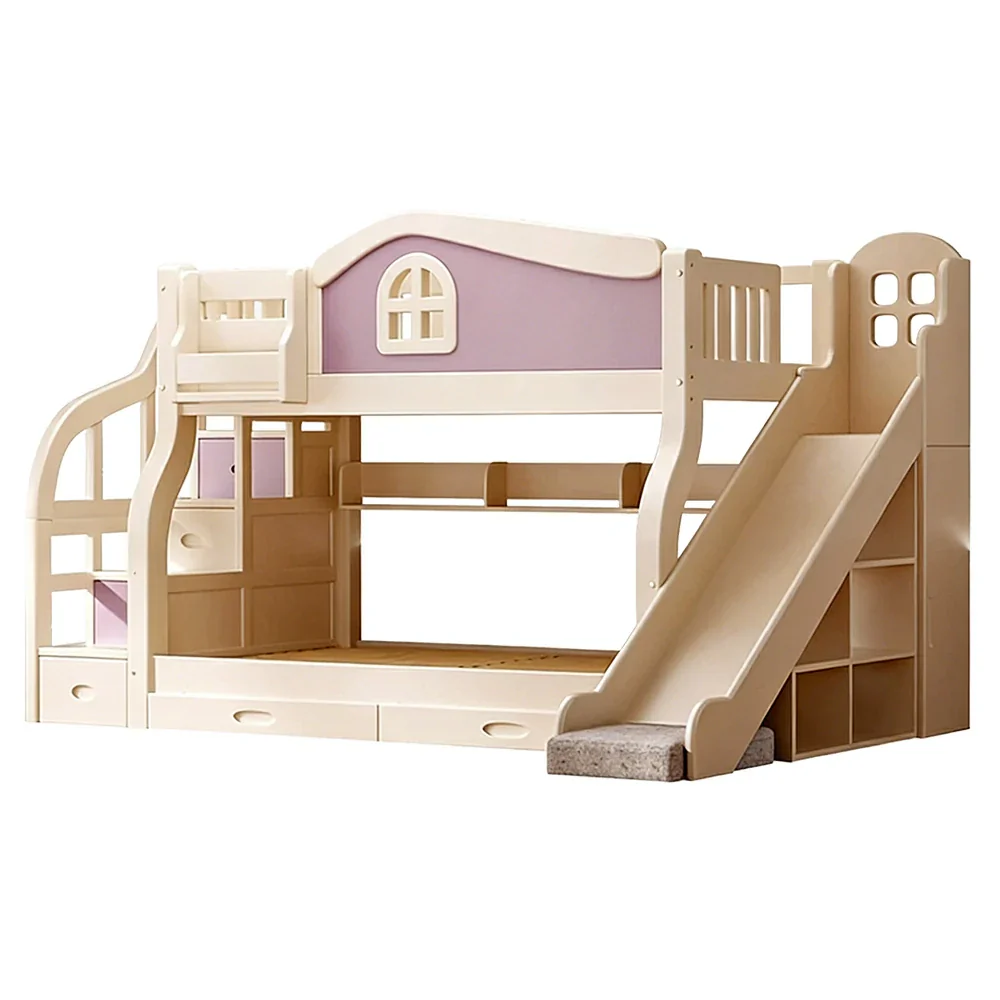 LUXORA 120/135/150cm Kids Slide & Storage Stair Bed - Play & Sleep Combo, Solid Wood Frame, Fun and Storage in One - Purple