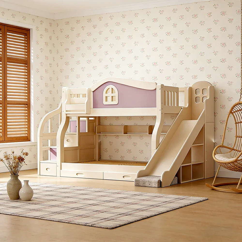 LUXORA 120/135/150cm Kids Slide & Storage Stair Bed - Play & Sleep Combo, Solid Wood Frame, Fun and Storage in One - Purple - Image 4