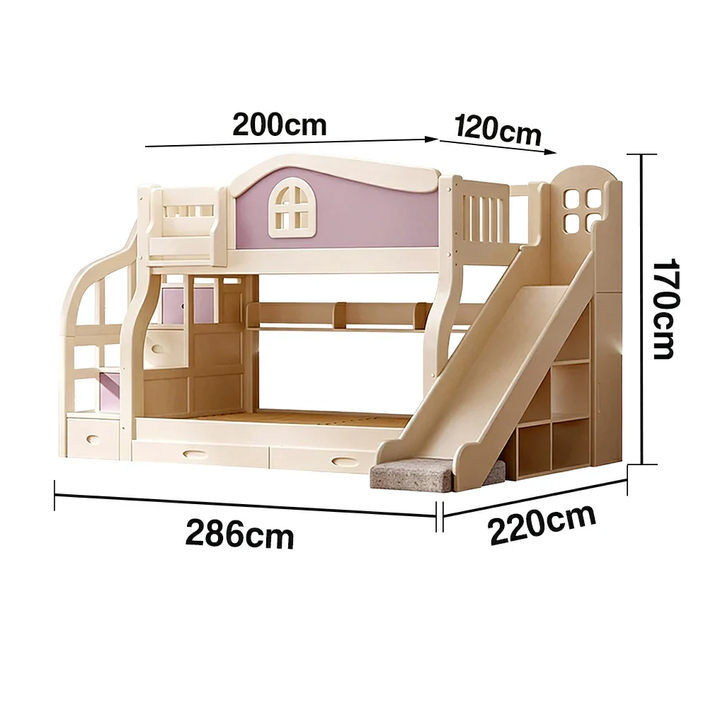 LUXORA 120/135/150cm Kids Slide & Storage Stair Bed - Play & Sleep Combo, Solid Wood Frame, Fun and Storage in One - Purple - Image 5
