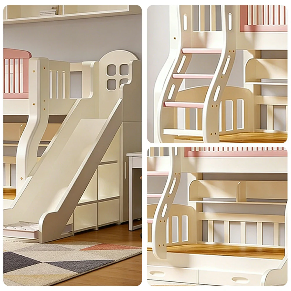 LUXORA 120/135/150cm Kids Slide & Ladder Bed - Grow-With-Your-Child Design, Solid Wood Frame, Safe Play and Sleep Combo - Pink - Image 3