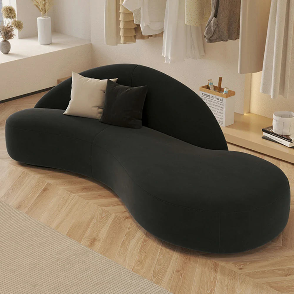 LIVARA 220cm Sofa Matte Velvet Upholstered, Waterproof, Easy-to-Clean, Ergonomic Curved Design, High-Density Sponge - Black - Image 2