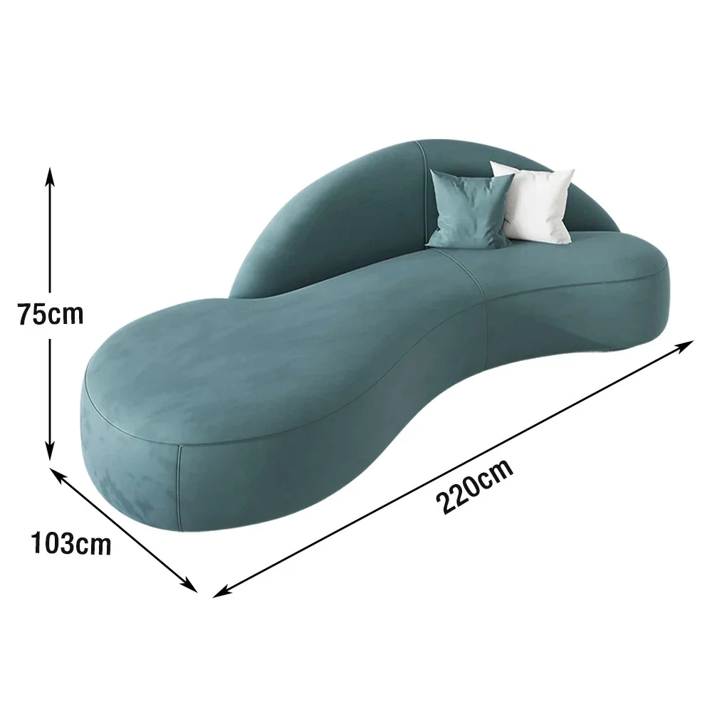 LIVARA 220cm Sofa Matte Velvet Upholstered, Waterproof, Easy-to-Clean, Ergonomic Curved Design, High-Density Sponge - Blue - Image 5