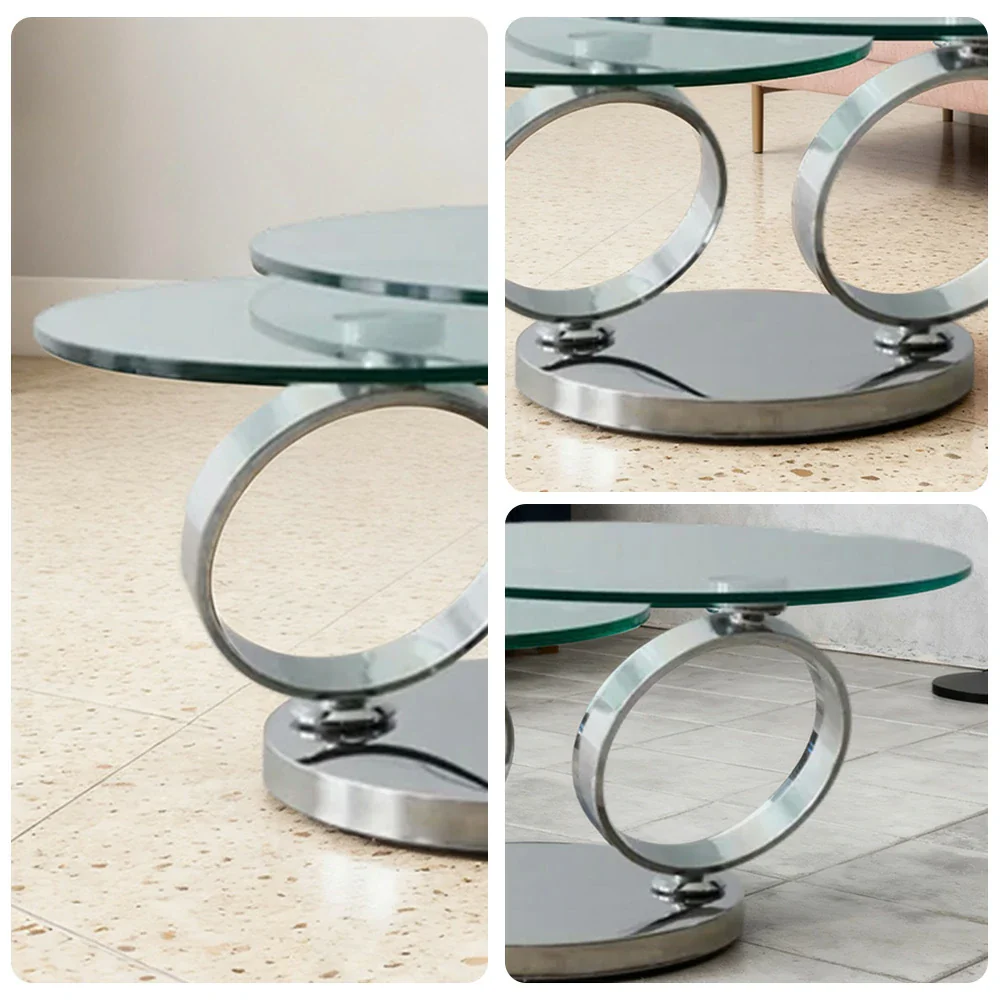 LUXORA Rotating Coffee Table Multi-Layer Design Tempered Glass Mirror-Finished Stainless Steel Frame Artistic Flair - Image 3
