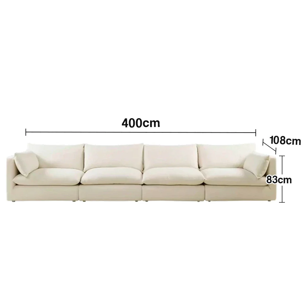 LUXORA Oversized Sofa Deep Seating Feather-Blend Cushions Cotton-Linen Upholstery Relaxed Lounge Design - White - Image 5