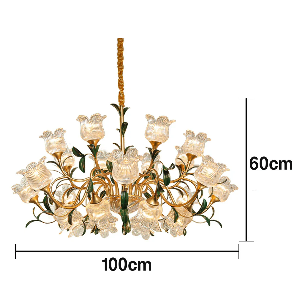 LIVARA Gold Floral Glass Chandelier 12/18/24-Head Warm LED Pendant Light, Handcrafted Vintage Flower Design for Living Room Bedroom Dining Room - Image 15