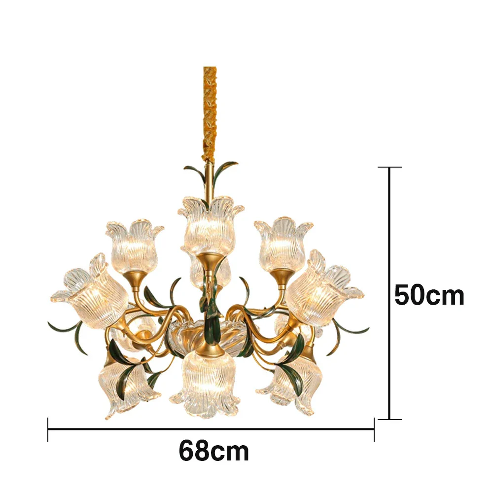 LIVARA Gold Floral Glass Chandelier 12/18/24-Head Warm LED Pendant Light, Handcrafted Vintage Flower Design for Living Room Bedroom Dining Room - Image 5