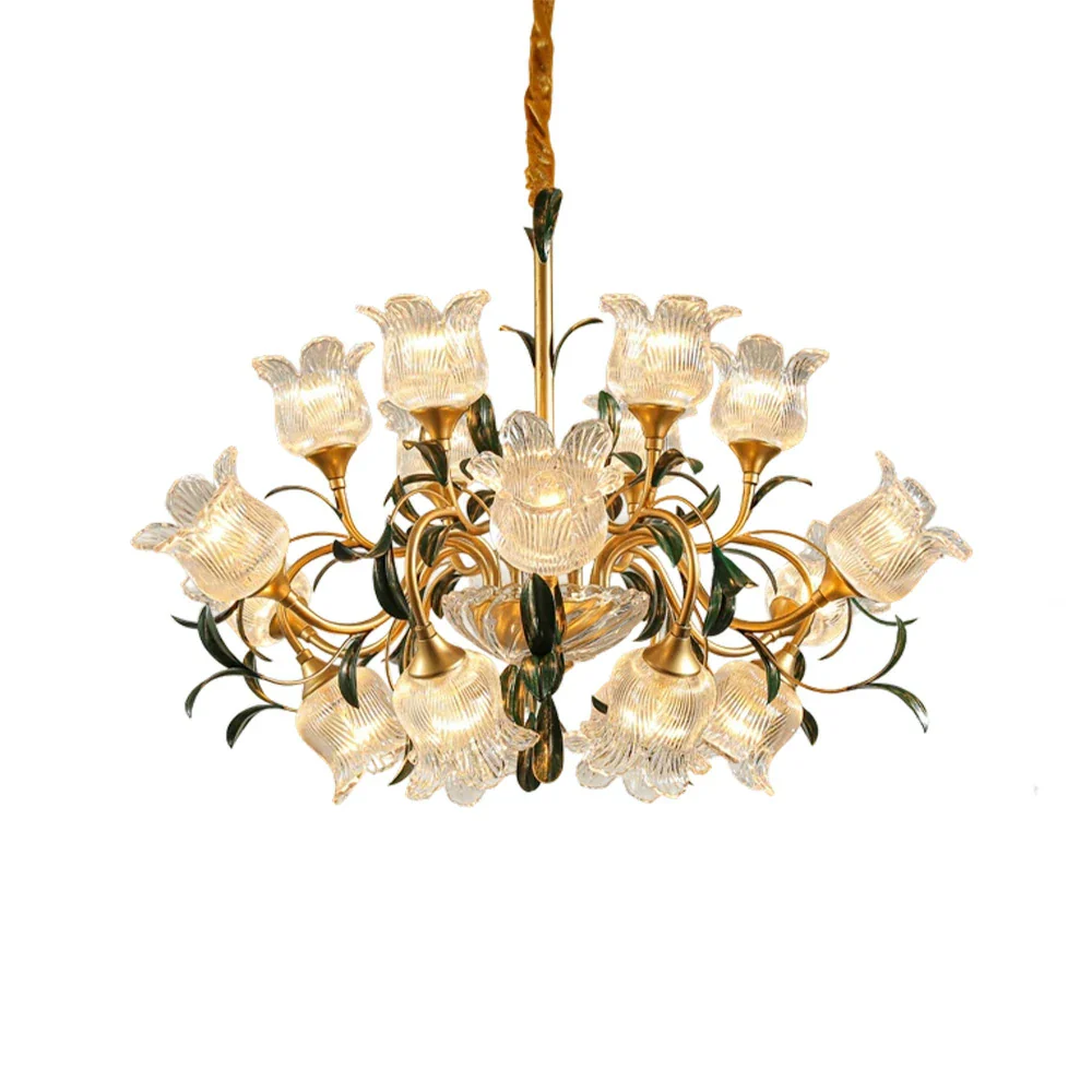 LIVARA Gold Floral Glass Chandelier 12/18/24-Head Warm LED Pendant Light, Handcrafted Vintage Flower Design for Living Room Bedroom Dining Room - Image 6