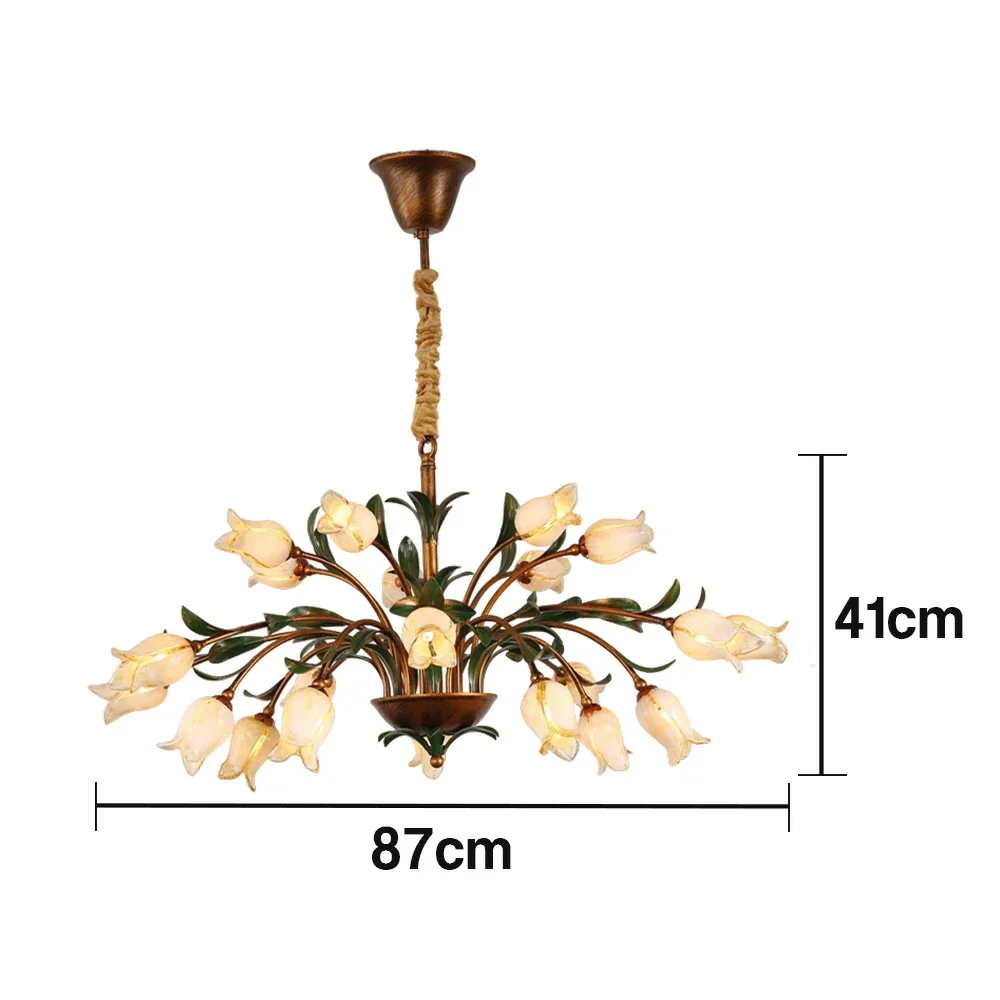 LIVARA Floral Glass Chandelier 68/87/107cm Warm LED Pendant Light, Handcrafted Vintage Flower Design for Living Room Bedroom Dining Room - Yellow - Image 10