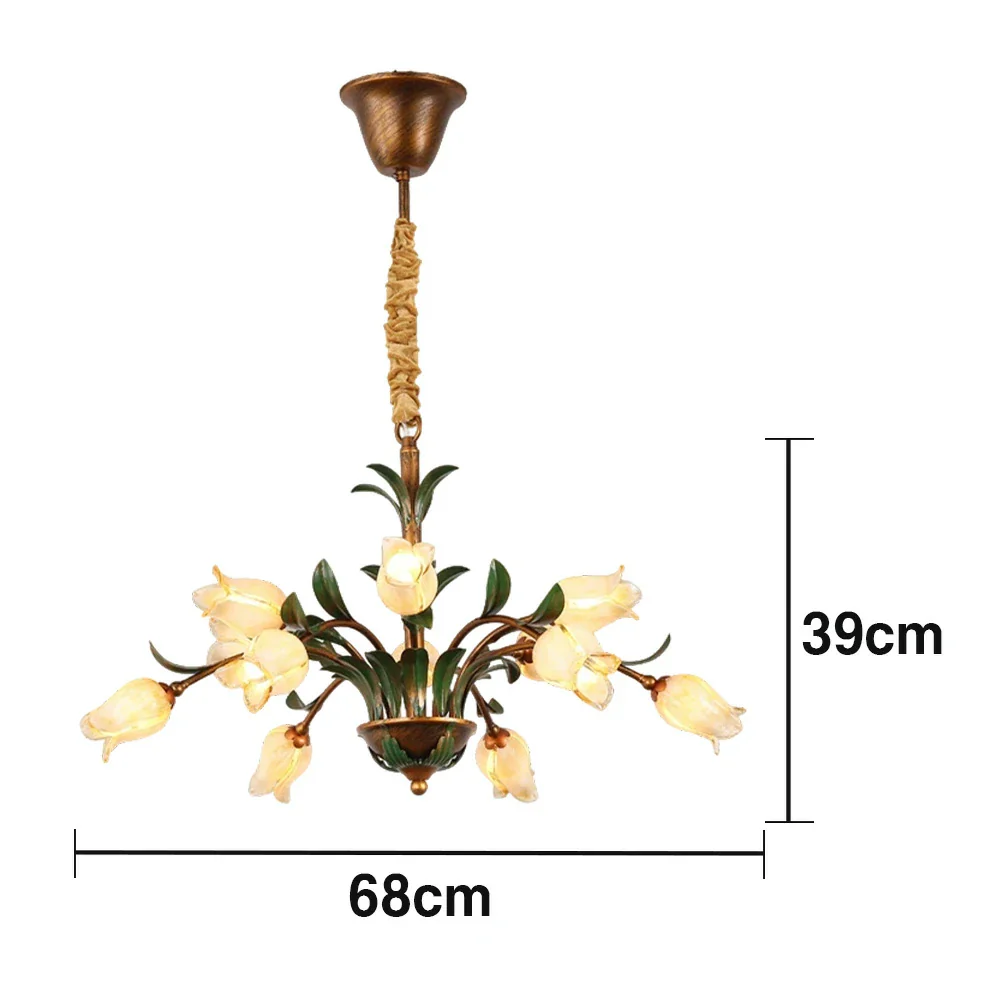 LIVARA Floral Glass Chandelier 68/87/107cm Warm LED Pendant Light, Handcrafted Vintage Flower Design for Living Room Bedroom Dining Room - Yellow - Image 5