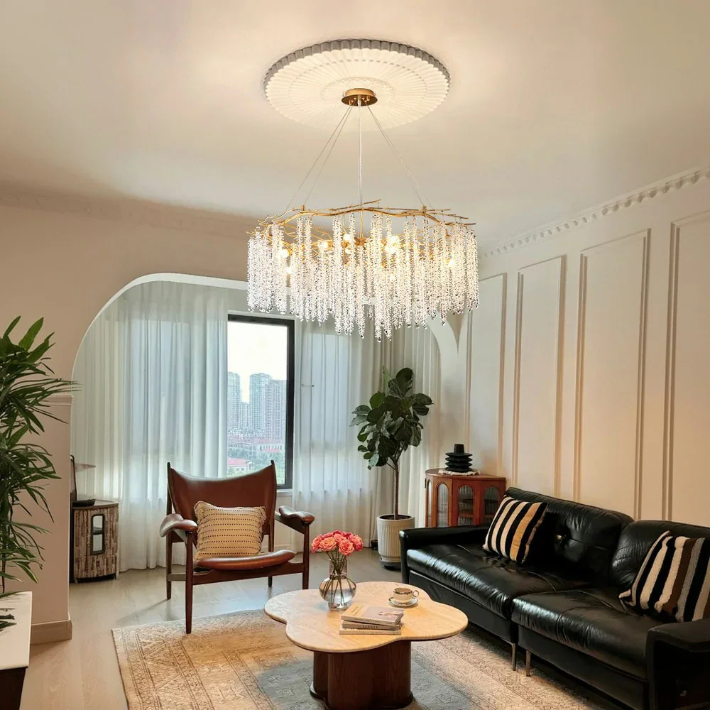 LIVARA Crystal Tassel Chandelier 6/8/10-Head LED Pendant Light, Gold Iron Frame & E14 Lamp Holder for Living Room Bedroom Dining Room - Image 12