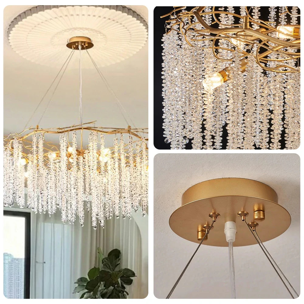LIVARA Crystal Tassel Chandelier 6/8/10-Head LED Pendant Light, Gold Iron Frame & E14 Lamp Holder for Living Room Bedroom Dining Room - Image 13