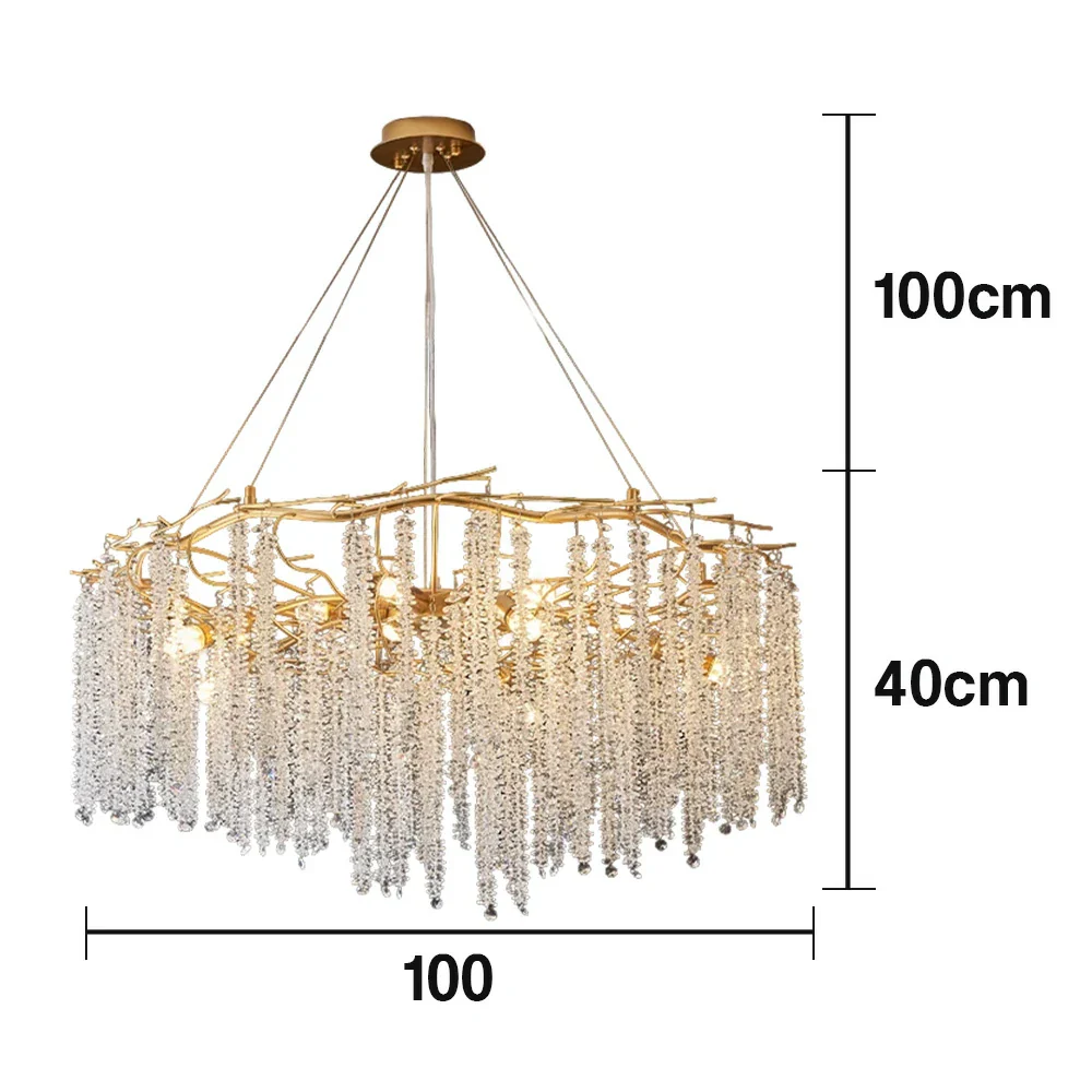 LIVARA Crystal Tassel Chandelier 6/8/10-Head LED Pendant Light, Gold Iron Frame & E14 Lamp Holder for Living Room Bedroom Dining Room - Image 15