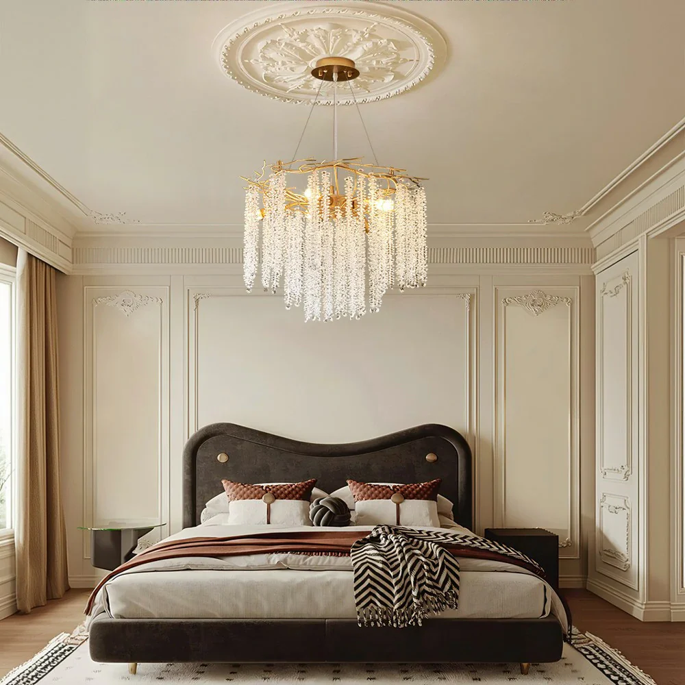 LIVARA Crystal Tassel Chandelier 6/8/10-Head LED Pendant Light, Gold Iron Frame & E14 Lamp Holder for Living Room Bedroom Dining Room - Image 2
