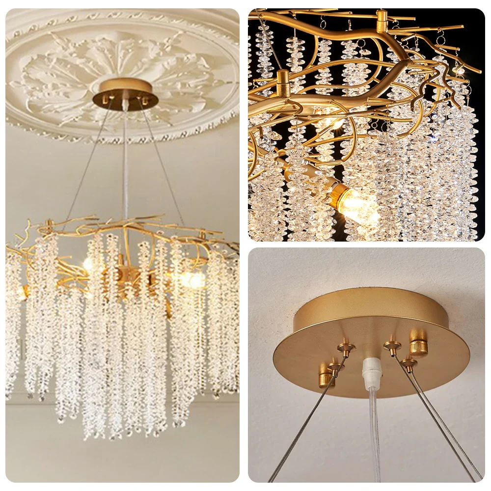 LIVARA Crystal Tassel Chandelier 6/8/10-Head LED Pendant Light, Gold Iron Frame & E14 Lamp Holder for Living Room Bedroom Dining Room - Image 3