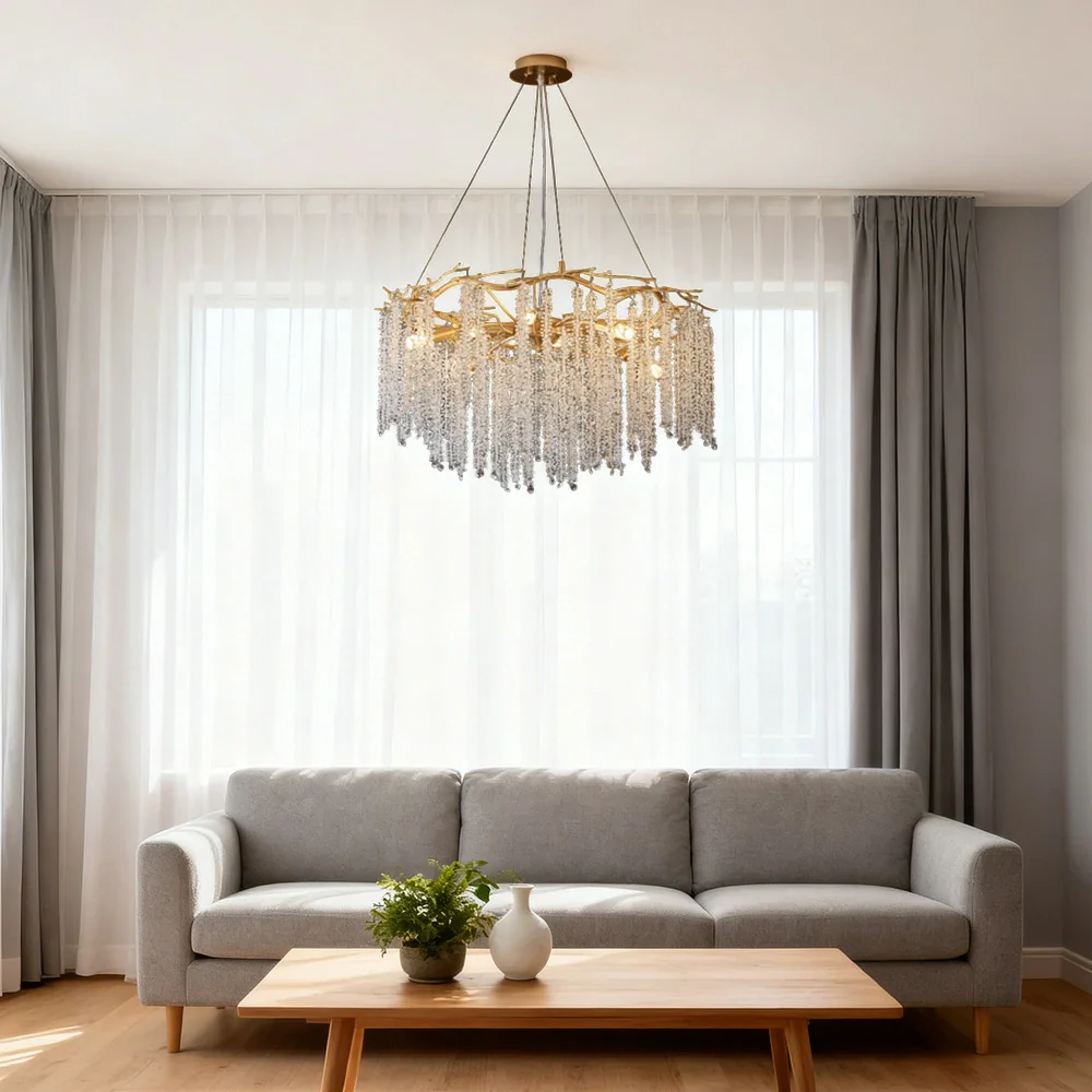 LIVARA Crystal Tassel Chandelier 6/8/10-Head LED Pendant Light, Gold Iron Frame & E14 Lamp Holder for Living Room Bedroom Dining Room - Image 7