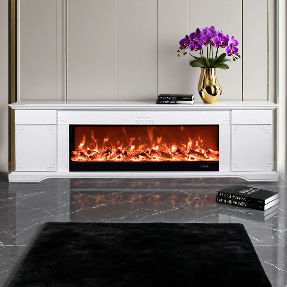 LIVARA 650S Electric Fireplace TV Cabinet - Solid Wood Frame with 3D Flame Effect, Dual Core Options 12W/750–1500W, Remote Control, Durable & Stylish Design - White - Image 7