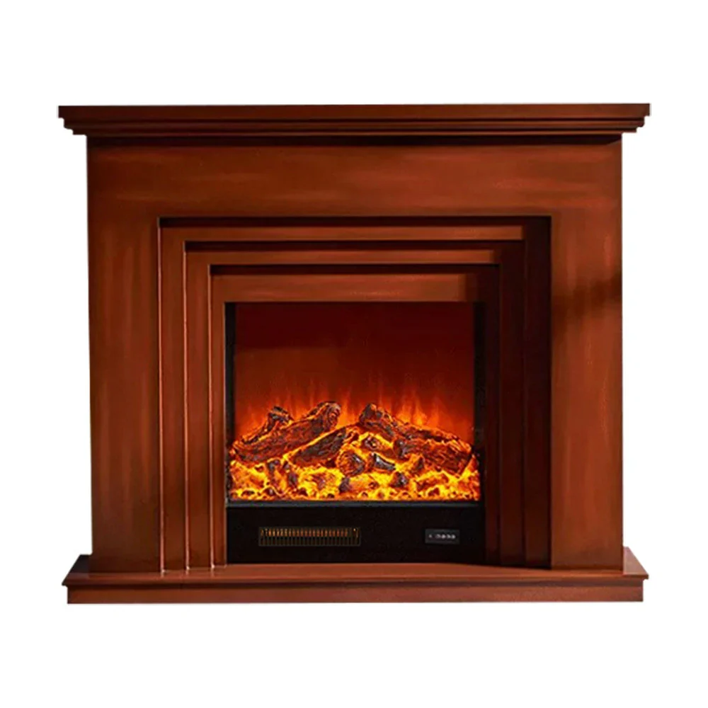 LIVARA 608 Electric Fireplace TV Cabinet - White Solid Wood Frame, 3D Flame Effect, Dual Core Options 12W/750–1500W - Brown - Image 6