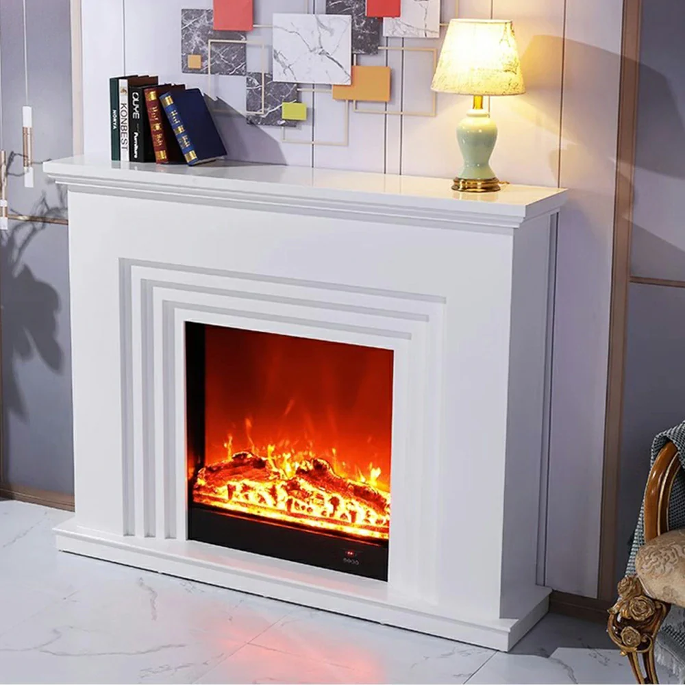 LIVARA 608 Electric Fireplace TV Cabinet - White Solid Wood Frame, 3D Flame Effect, Dual Core Options 12W/750–1500W - White - Image 4