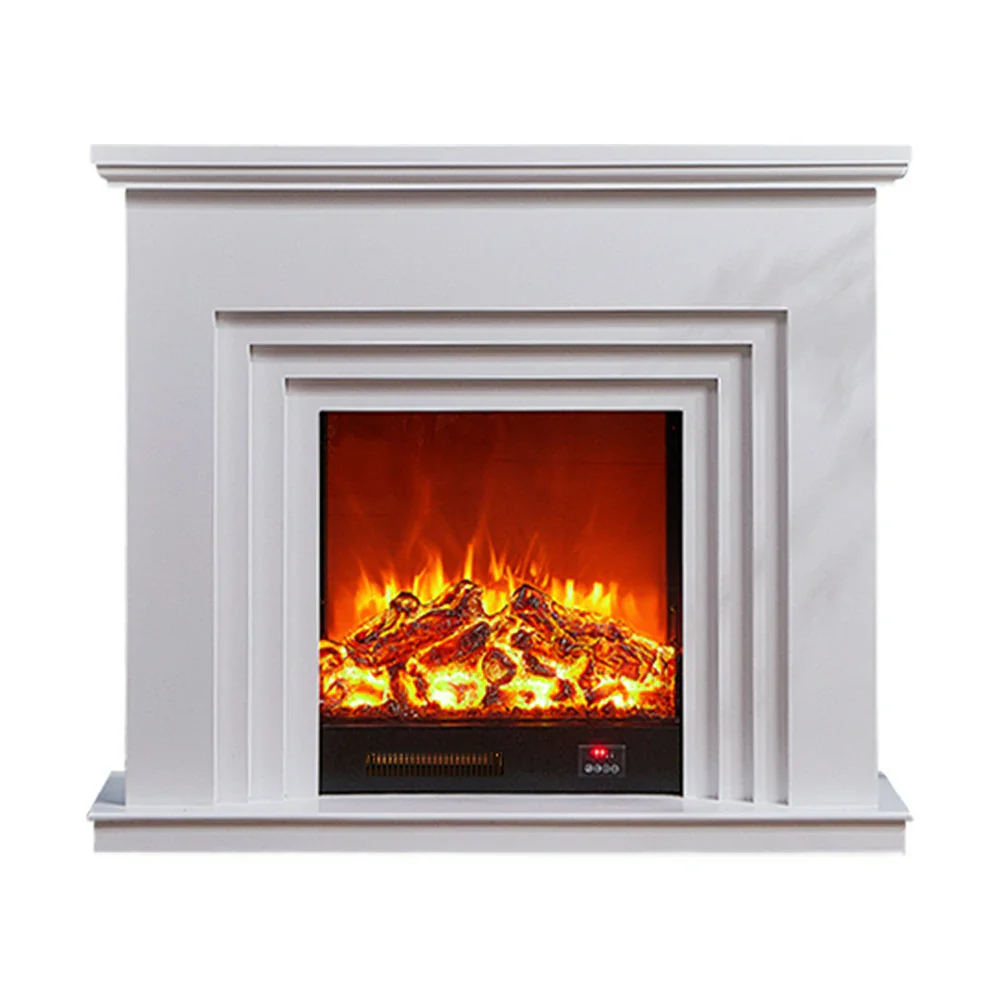 LIVARA 608 Electric Fireplace TV Cabinet - White Solid Wood Frame, 3D Flame Effect, Dual Core Options 12W/750–1500W - White - Image 6