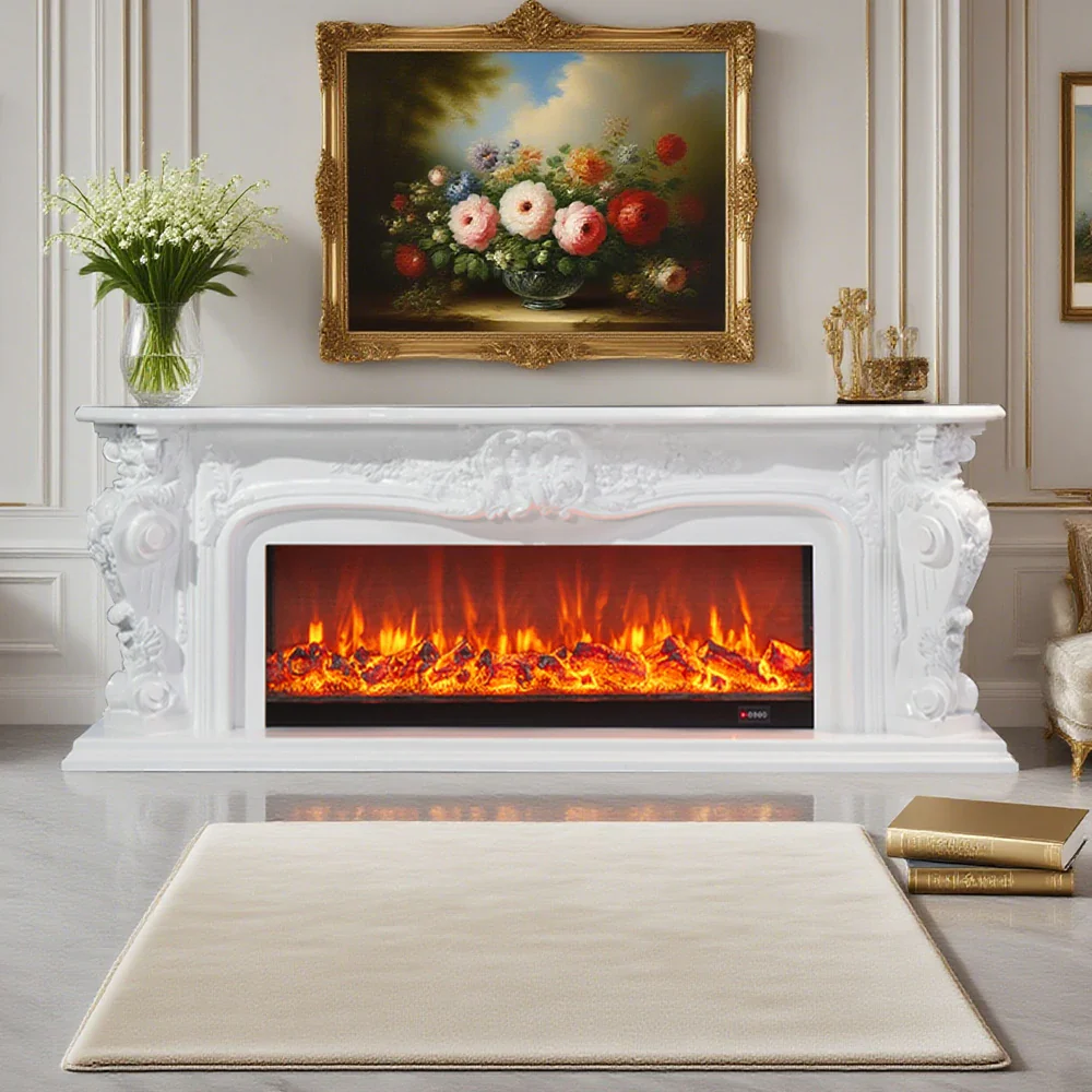 LIVARA 610 Electric Fireplace TV Stand - White Solid Wood, Remote Control, 3D Flame, Decorative or Heating Core Options 12W/750–1500W - Image 2