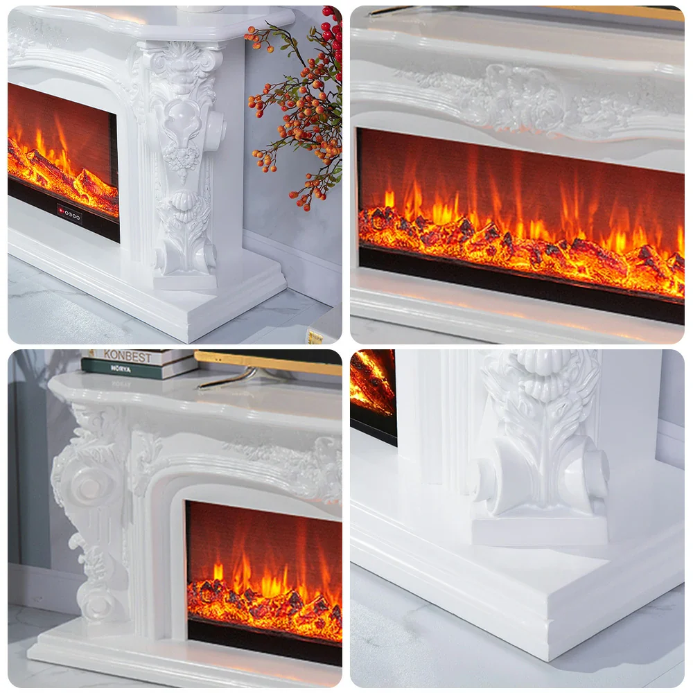 LIVARA 610 Electric Fireplace TV Stand - White Solid Wood, Remote Control, 3D Flame, Decorative or Heating Core Options 12W/750–1500W - Image 3