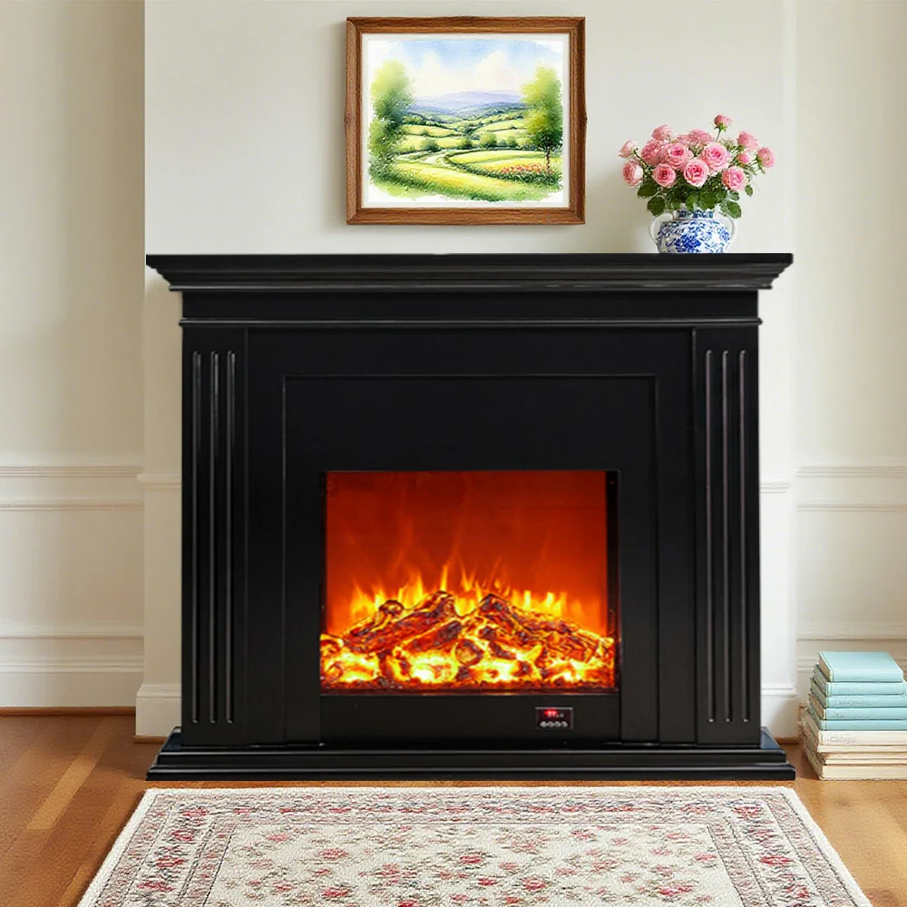 LIVARA 701 Solid Wood Electric Fireplace TV Console - 3D Flame Effect, Remote Control, Choice of 12W Decorative Core or 750–1500W Heating Core - Black - Image 25