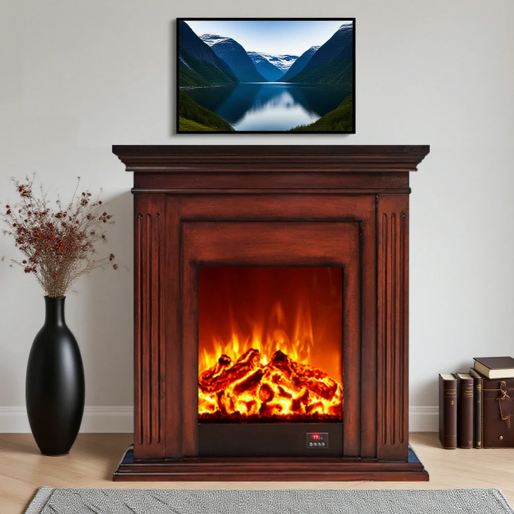 LIVARA 701 Solid Wood Electric Fireplace TV Console - 3D Flame Effect, Remote Control, Choice of 12W Decorative Core or 750–1500W Heating Core - Brown - Image 2