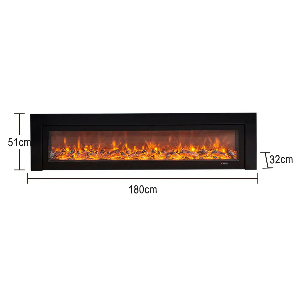 LIVARA 711 Electric Fireplace TV Cabinet - White Solid Wood Frame, 3D Flame Effect, Dual Core Options 12W/750–1500W, 180/200cm - Black - Image 5