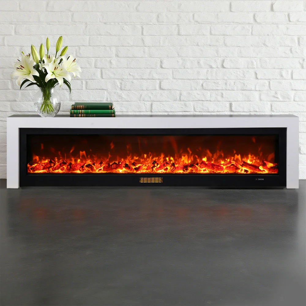 LIVARA 711 Electric Fireplace TV Cabinet - White Solid Wood Frame, 3D Flame Effect, Dual Core Options 12W/750–1500W, 180/200cm - White - Image 19