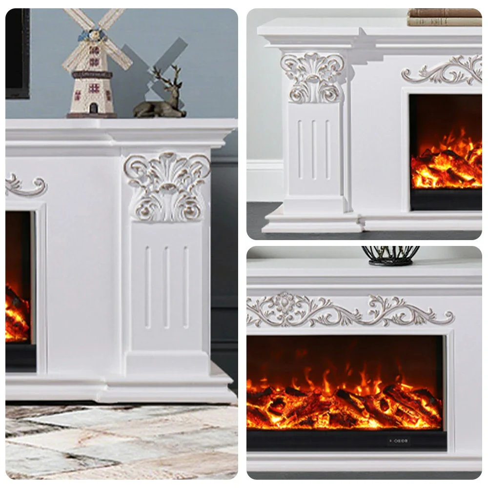 LIVARA 712 Electric Fireplace TV Cabinet – White Solid Wood Frame, 3D Flame Effect, Dual Core Options 12W/750–1500W, Remote Control, Low-Noise Design - Image 13