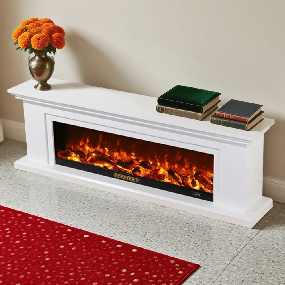 LIVARA 713 Electric Fireplace TV Console – Solid Wood Frame, 3D Flame Effect, Remote Control, Dual Core Options 12W/750–1500W - White - Image 11