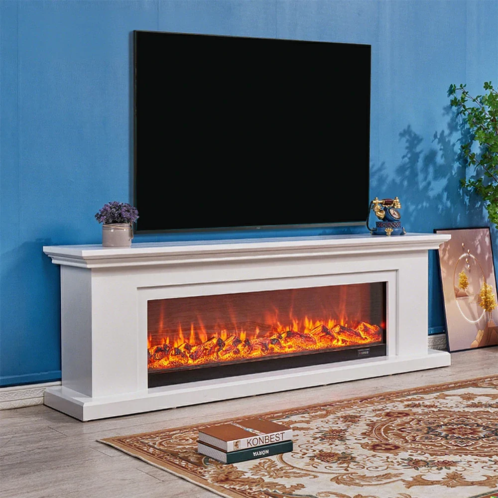 LIVARA 713 Electric Fireplace TV Console – Solid Wood Frame, 3D Flame Effect, Remote Control, Dual Core Options 12W/750–1500W - White - Image 2