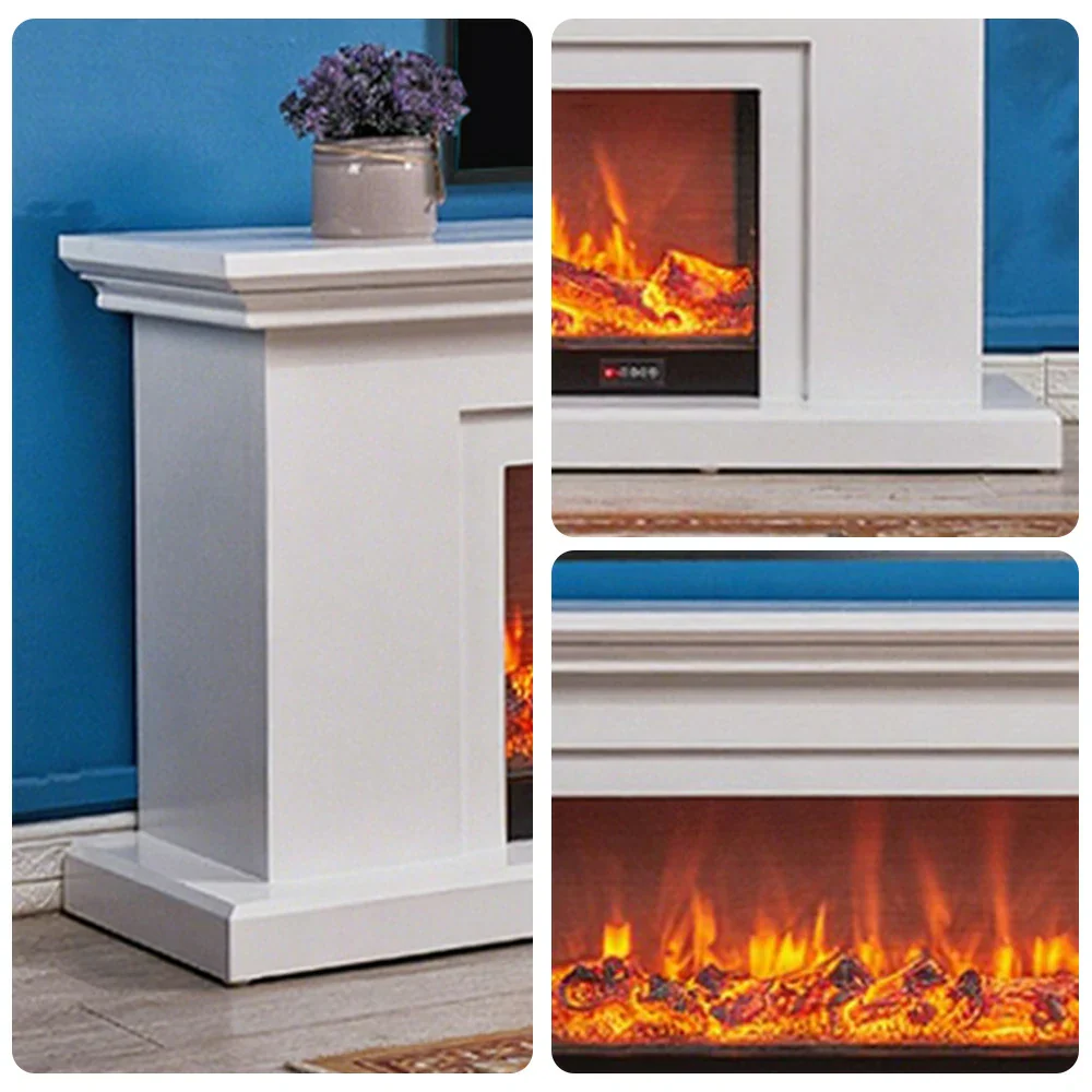 LIVARA 713 Electric Fireplace TV Console – Solid Wood Frame, 3D Flame Effect, Remote Control, Dual Core Options 12W/750–1500W - White - Image 3
