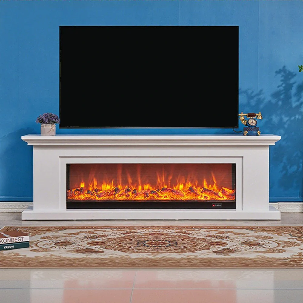 LIVARA 713 Electric Fireplace TV Console – Solid Wood Frame, 3D Flame Effect, Remote Control, Dual Core Options 12W/750–1500W - White - Image 4