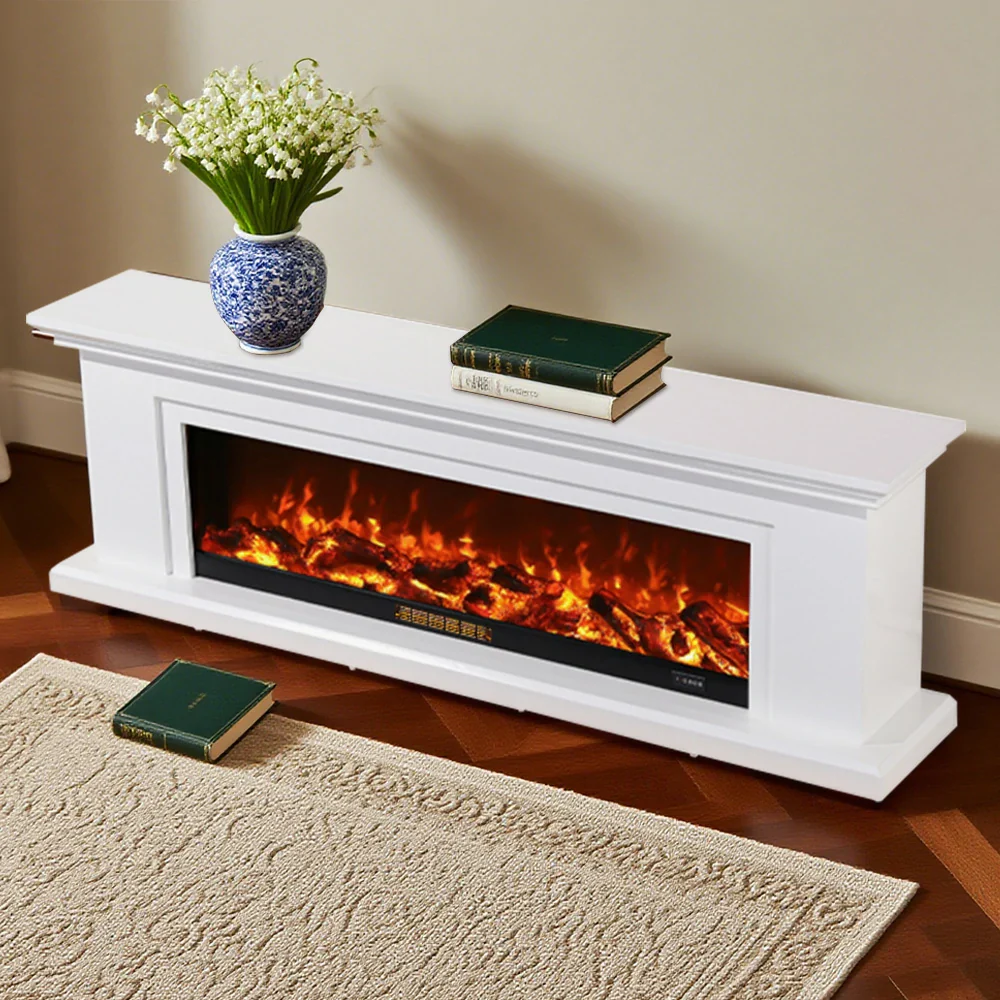 LIVARA 713 Electric Fireplace TV Console – Solid Wood Frame, 3D Flame Effect, Remote Control, Dual Core Options 12W/750–1500W - White - Image 9