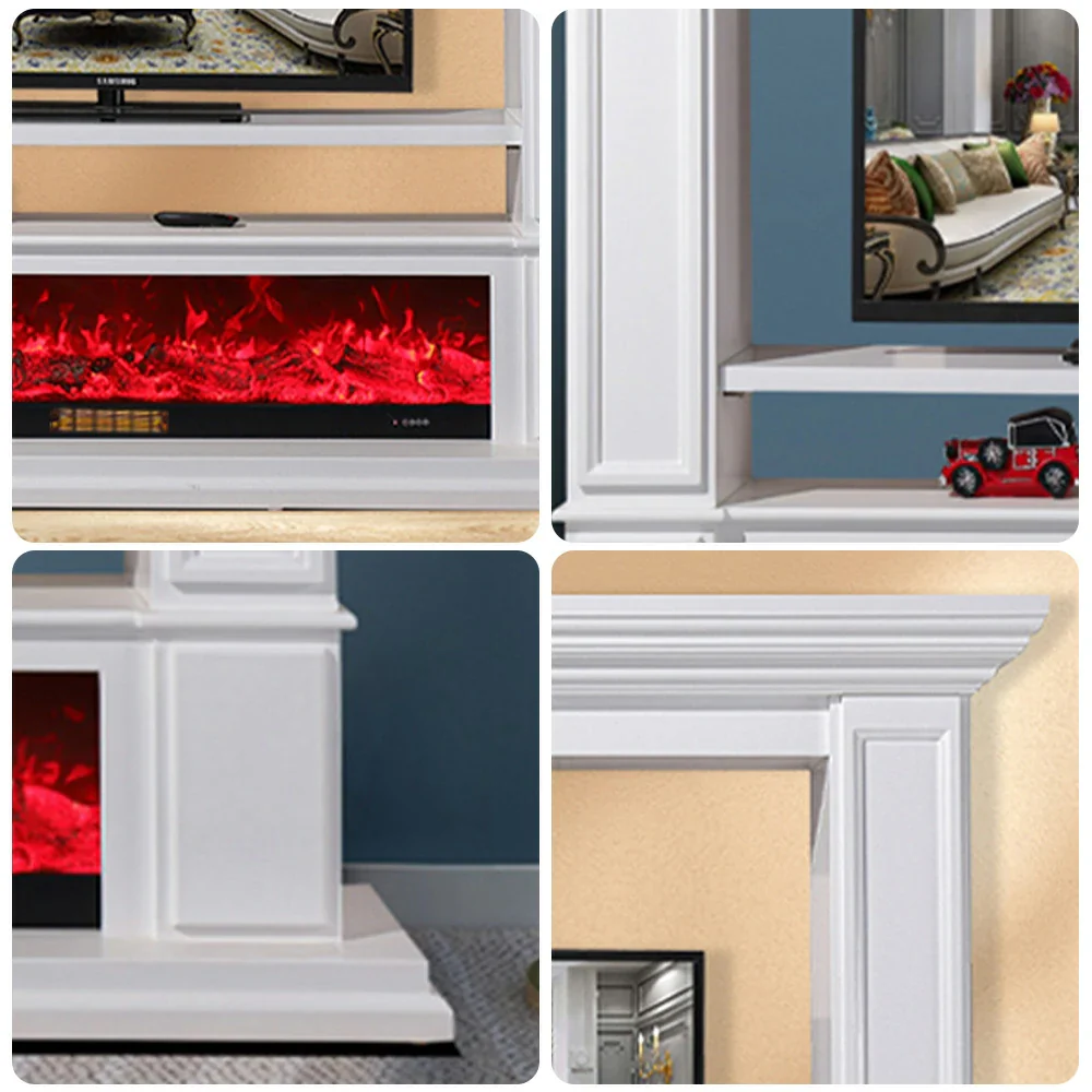 LIVARA 715 Electric Fireplace TV Cabinet – 180cm White Solid Wood Frame, 3D Flame Effect, Remote Control, Dual Core Options 12W/750–1500W - White - Image 8