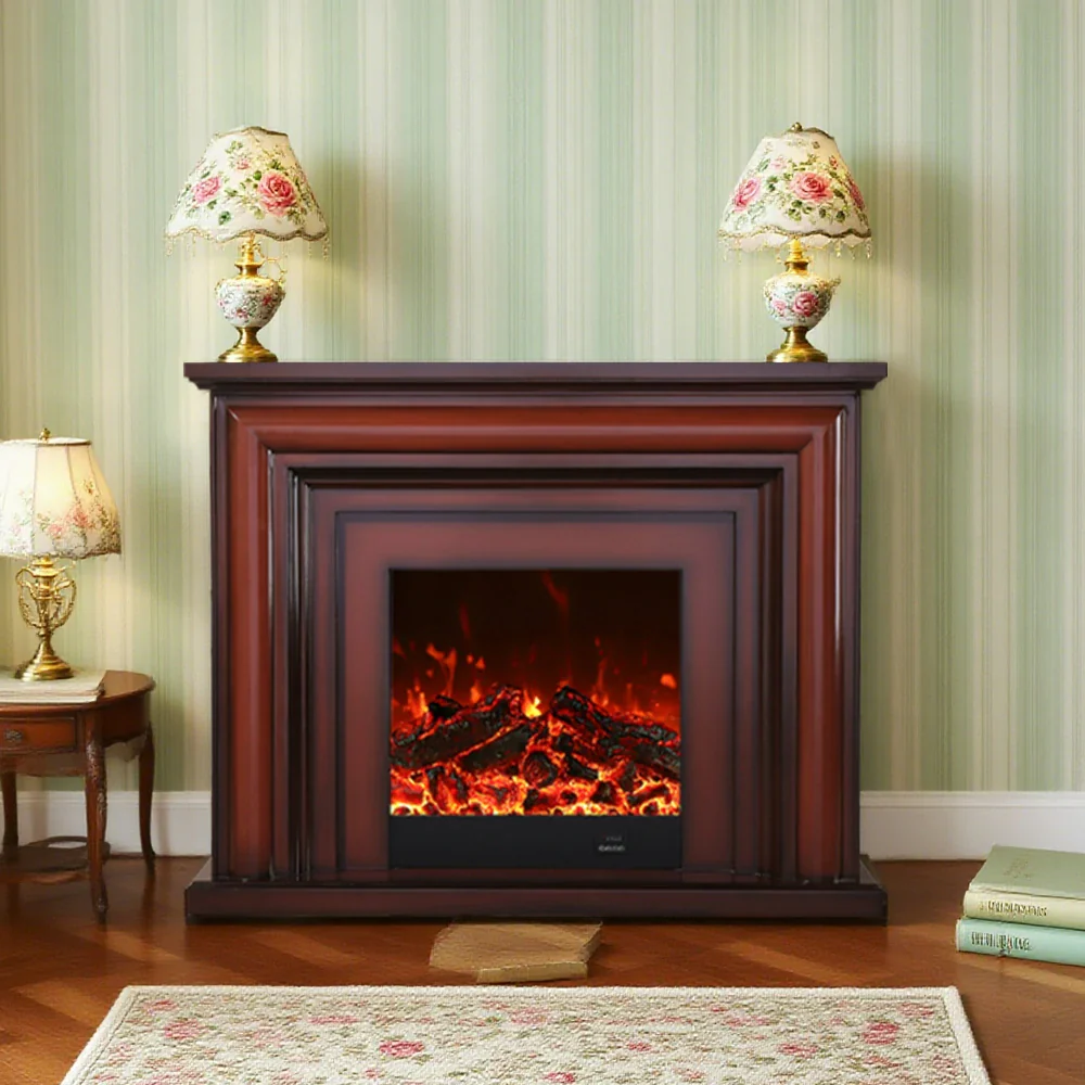 LIVARA 717 Electric Fireplace TV Cabinet – 180cm White Solid Wood Frame, 3D Flame Effect, Remote Control, Dual Core Options 12W/750–1500W - Brown - Image 4